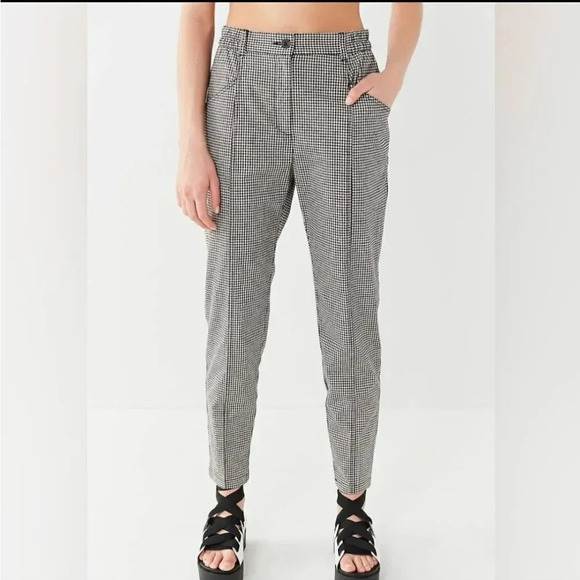 Urban Outfitters Size SP Gingham Slim St Leg Pants Elastic Waist High Rise - Picture 1 of 14
